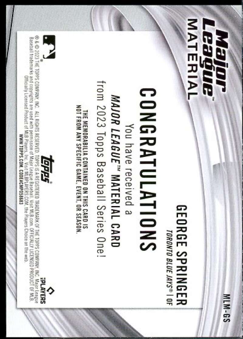 George Springer Card 2018 Topps Major League Materials #MLMGS  Image 2