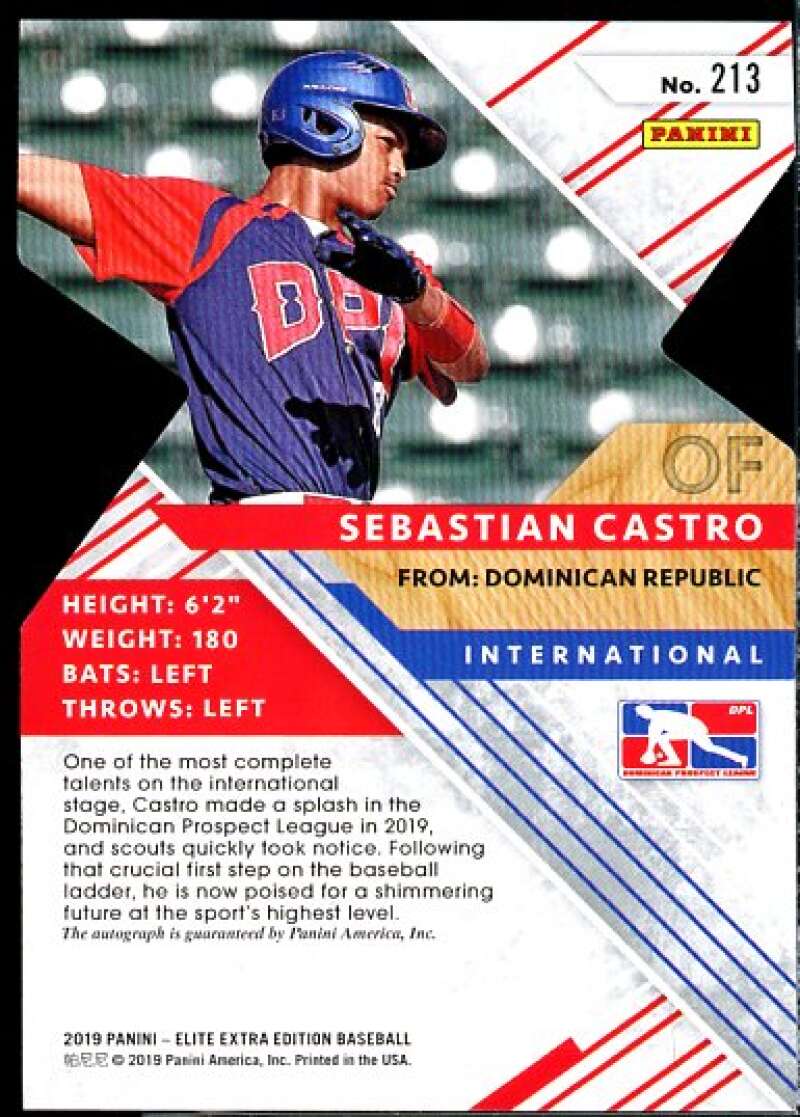 Sebastian Castro 2019 Elite Extra Edition Autographs Statu Die Cut Emerald #213  Image 2