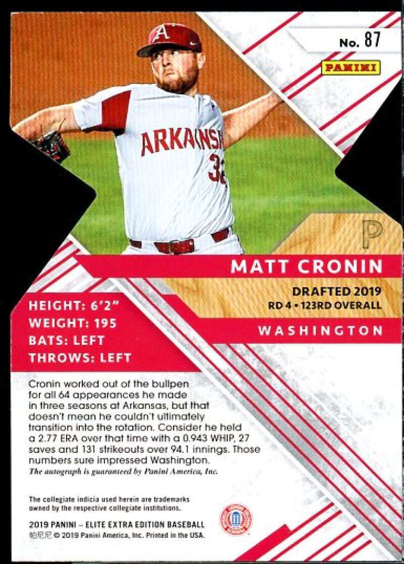 Matt Cronin Card 2019 Elite Extra Edition Autographs Status Die Cut Red #87  Image 2