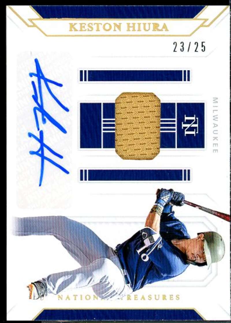 Keston Hiura 2019 Panini National Treasures Game Gear Signatures Holo Gold #22  Image 1