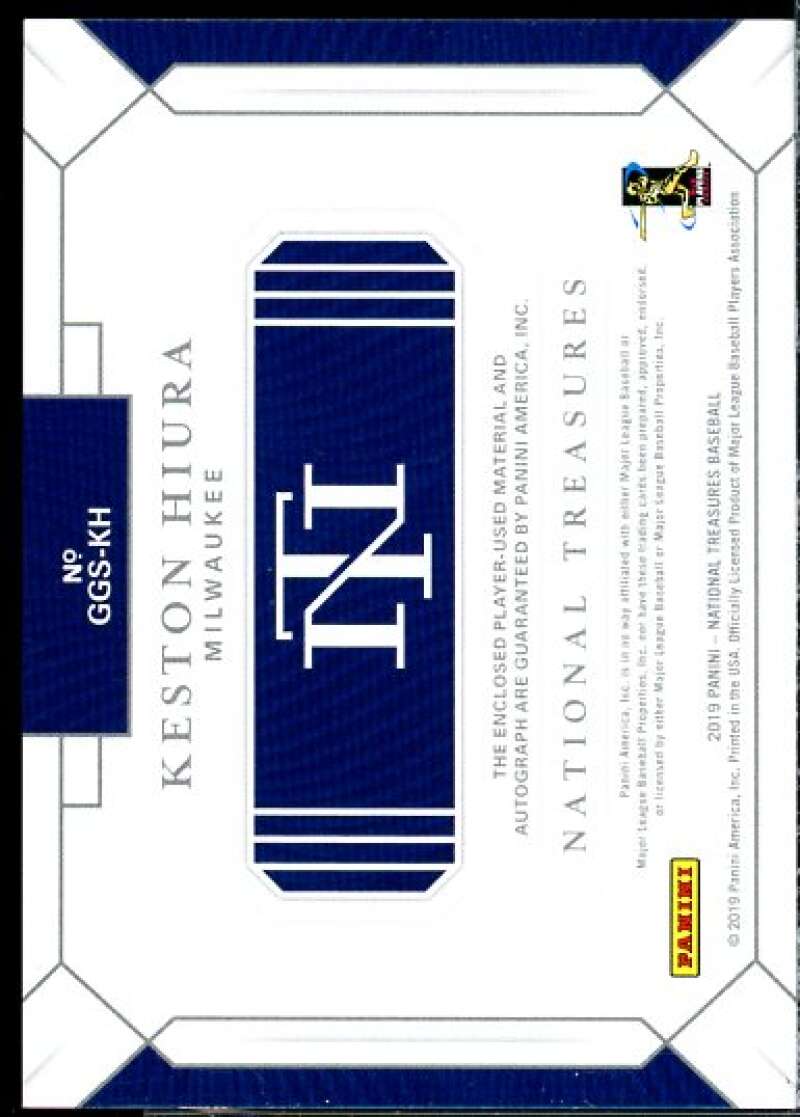 Keston Hiura 2019 Panini National Treasures Game Gear Signatures Holo Gold #22  Image 2
