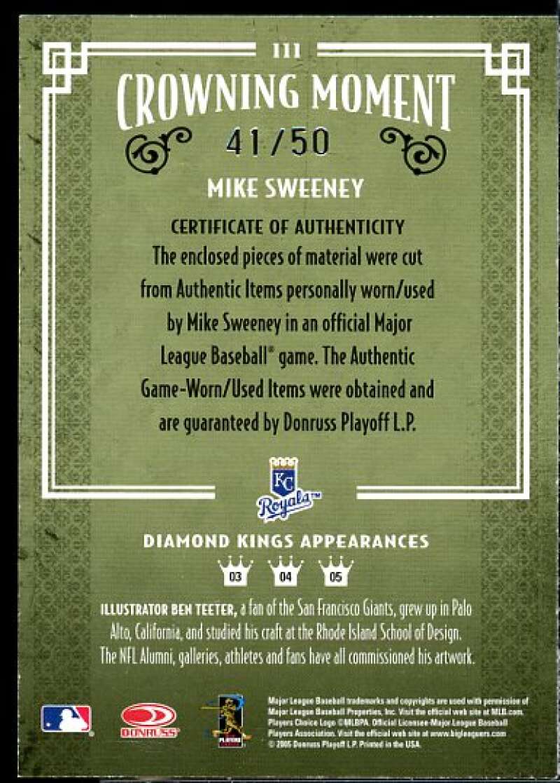 Mike Sweeney Bat-Bat Card 2005 Diamond Kings Materials Gold #111  Image 2