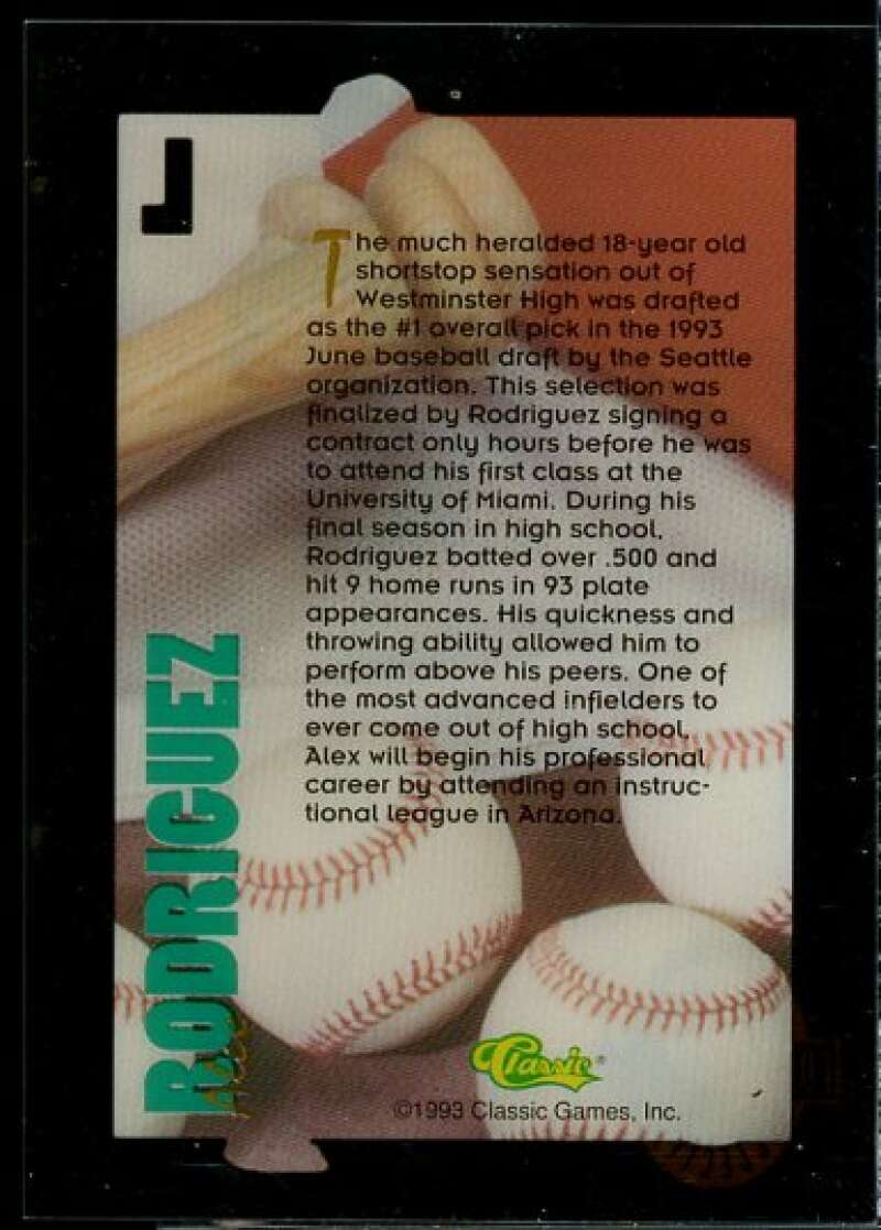 Alex Rodriguez Rookie Card 1993 Classic Four Sport Acetates #9  Image 2