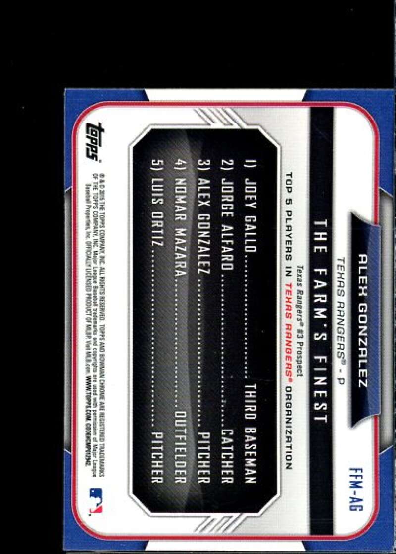 Alex Gonzalez Rookie Card 2015 Bowman Chrome Farm's Finest Minis #FFMAG  Image 2