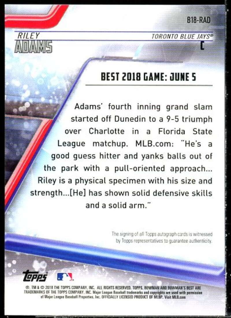 Riley Adams 2018 Bowman's Best Best of '18 Autographs Gold Refractors #B18RAD  Image 2