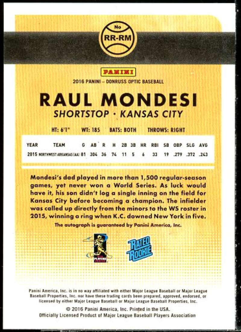 Raul Mondesi Rookie Card 2016 Donruss Optic Rated Rookies Signatures #27  Image 2