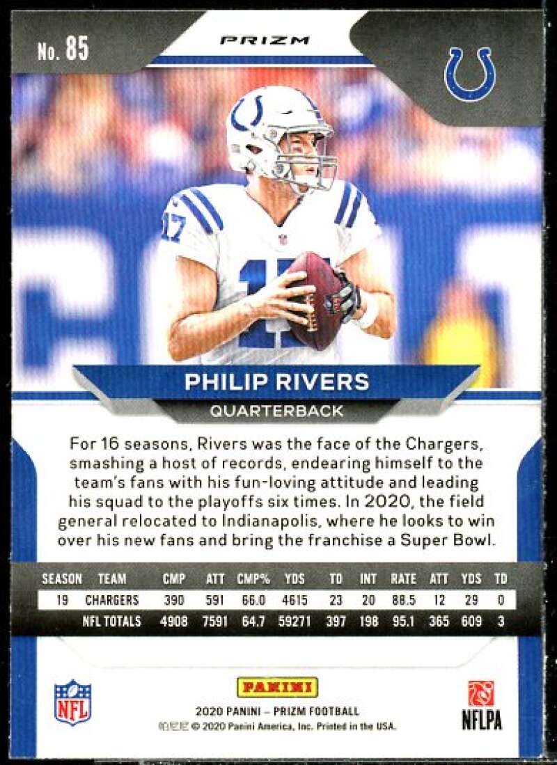 Philip Rivers Card 2020 Panini Prizm Prizms Orange Ice #85  Image 2