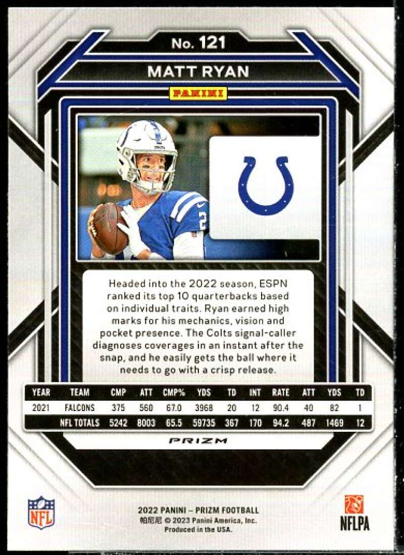 Matt Ryan Card 2022 Panini Prizm Prizms Orange Ice #121  Image 2