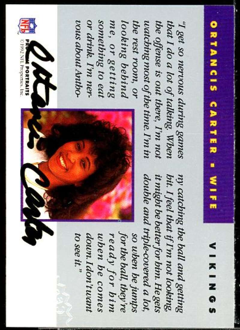 Ortancis Carter Card 1992 Pro Line Portraits Wives Autographs #1  Image 2