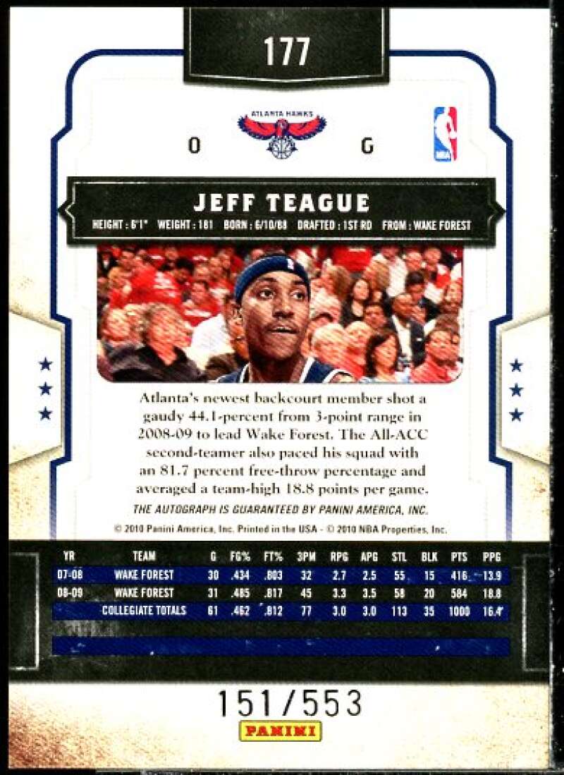 Jeff Teague AU/553 Rookie Card 2009-10 Classics #177  Image 2