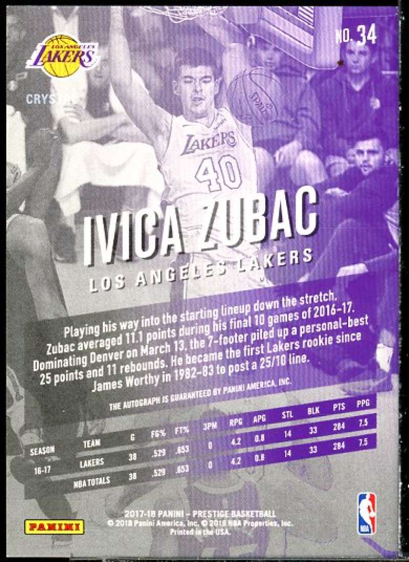 Ivica Zubac Card 2017-18 Prestige Bonus Shots Signatures Crystal #34  Image 2