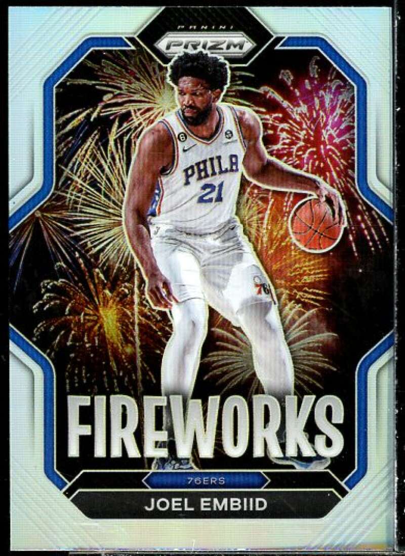 Joel Embiid Card 2022-23 Panini Prizm Fireworks Prizms Silver #15  Image 1