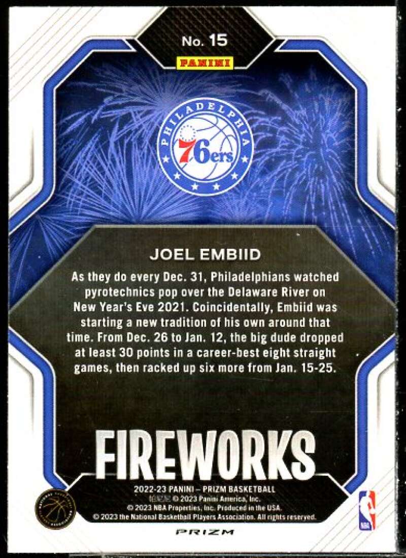 Joel Embiid Card 2022-23 Panini Prizm Fireworks Prizms Silver #15  Image 2