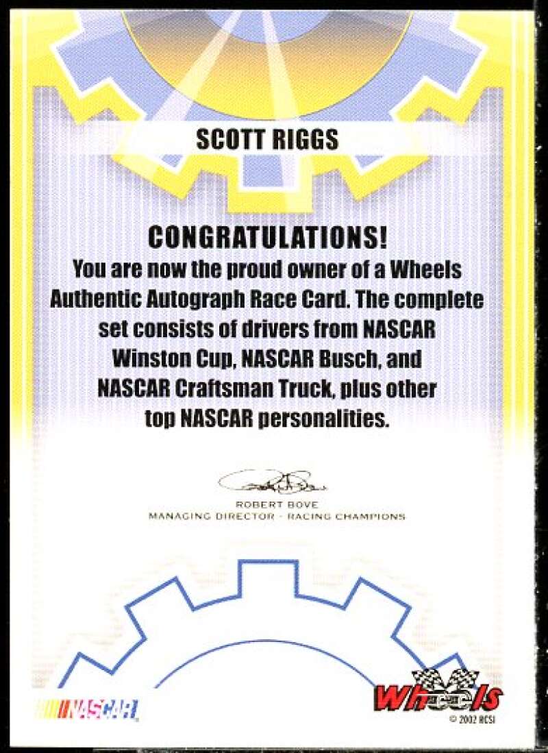 Scott Riggs Card 2002 Wheels High Gear Autographs #48  Image 2