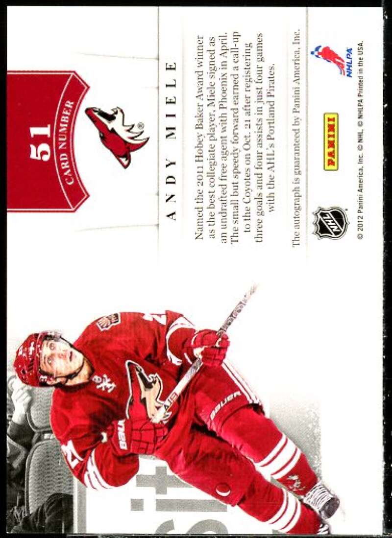 Andy Miele Card 2011-12 Panini Contenders NHL Ink #51  Image 2