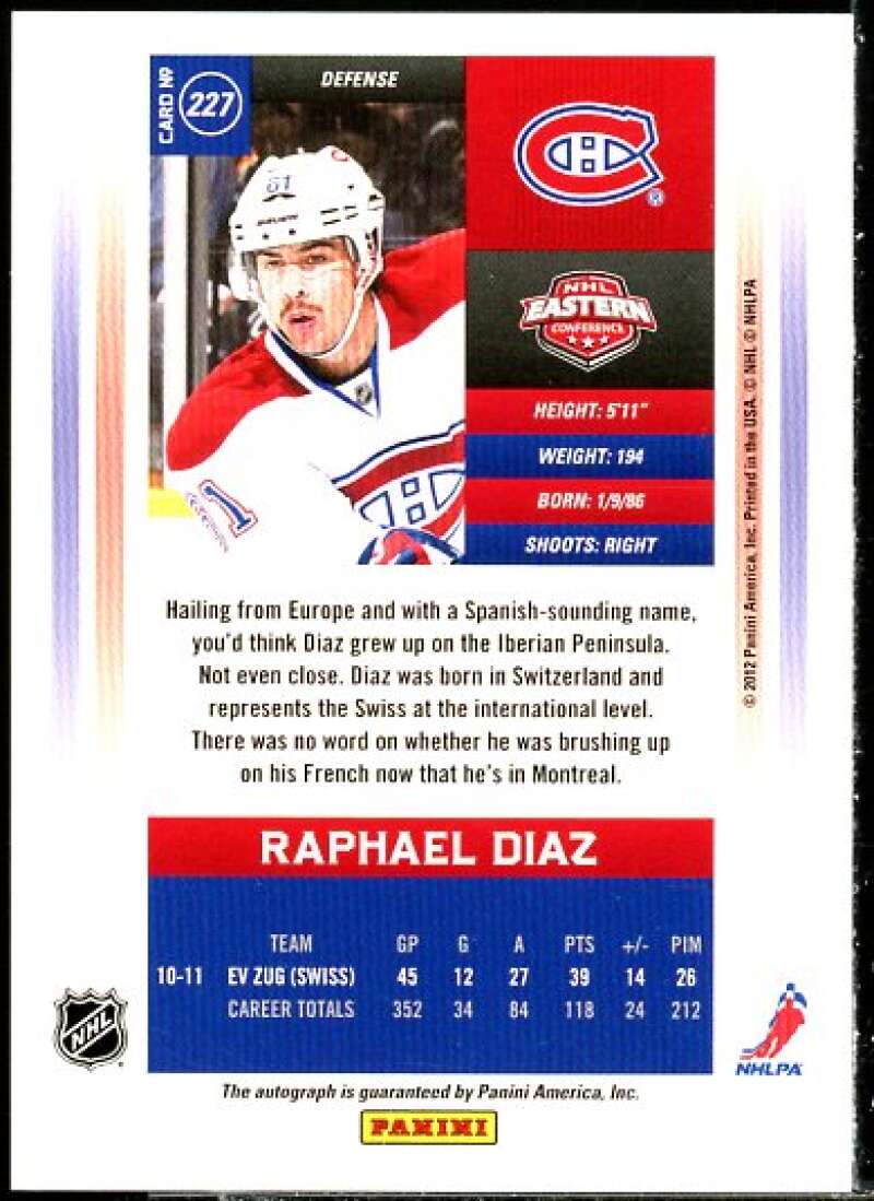 Raphael Diaz AU Rookie Card 2011-12 Panini Contenders #227  Image 2