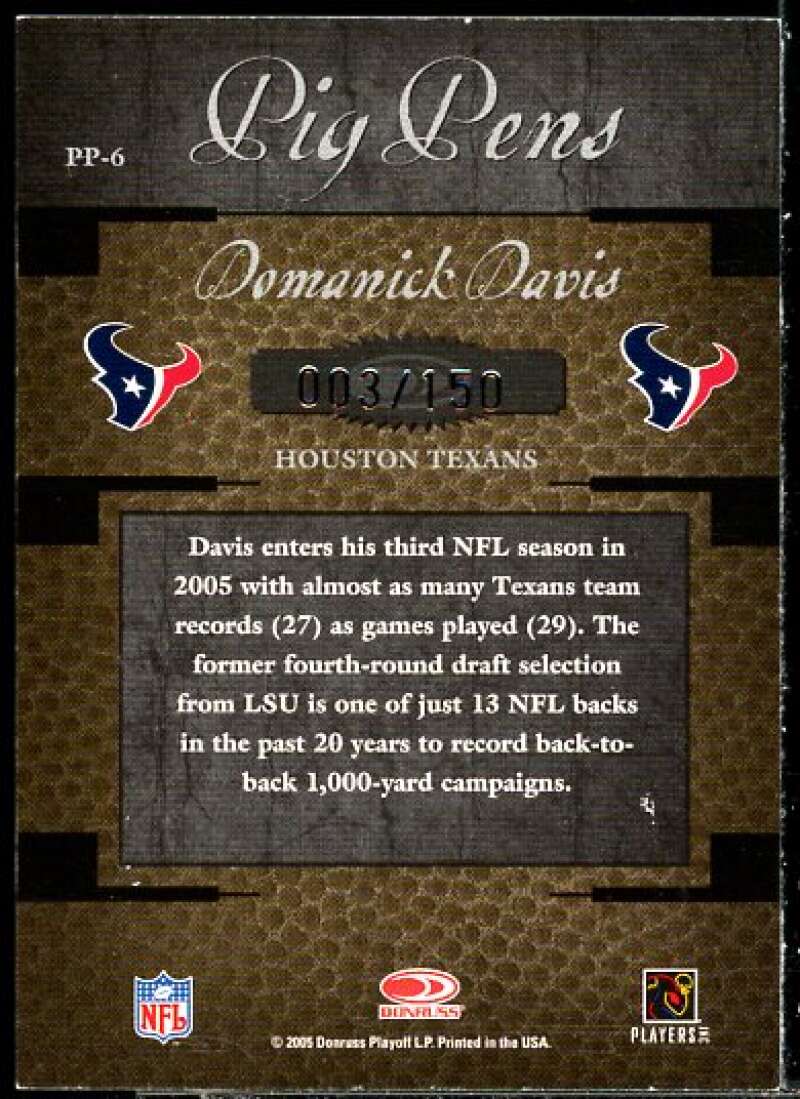 Domanick Davis Rookie Card 2005 Throwback Threads Pig Pens Autographs #6  Image 2