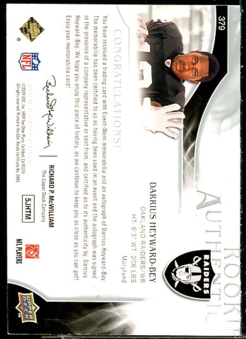 Darrius Heyward-Bey JSY AU/499 Rookie Card 2009 SP Authentic #379  Image 2