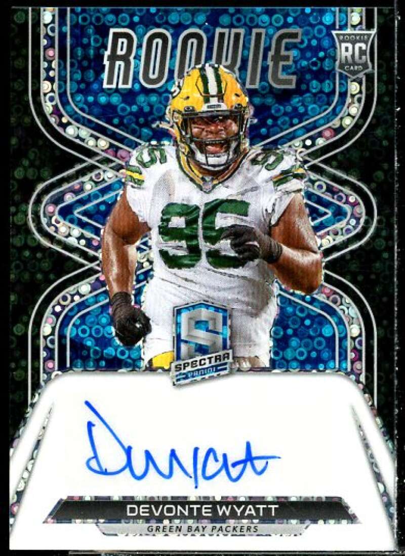 Devonte Wyatt Card 2022 Panini Spectra Rookie Autographs Neon Blue #11  Image 1