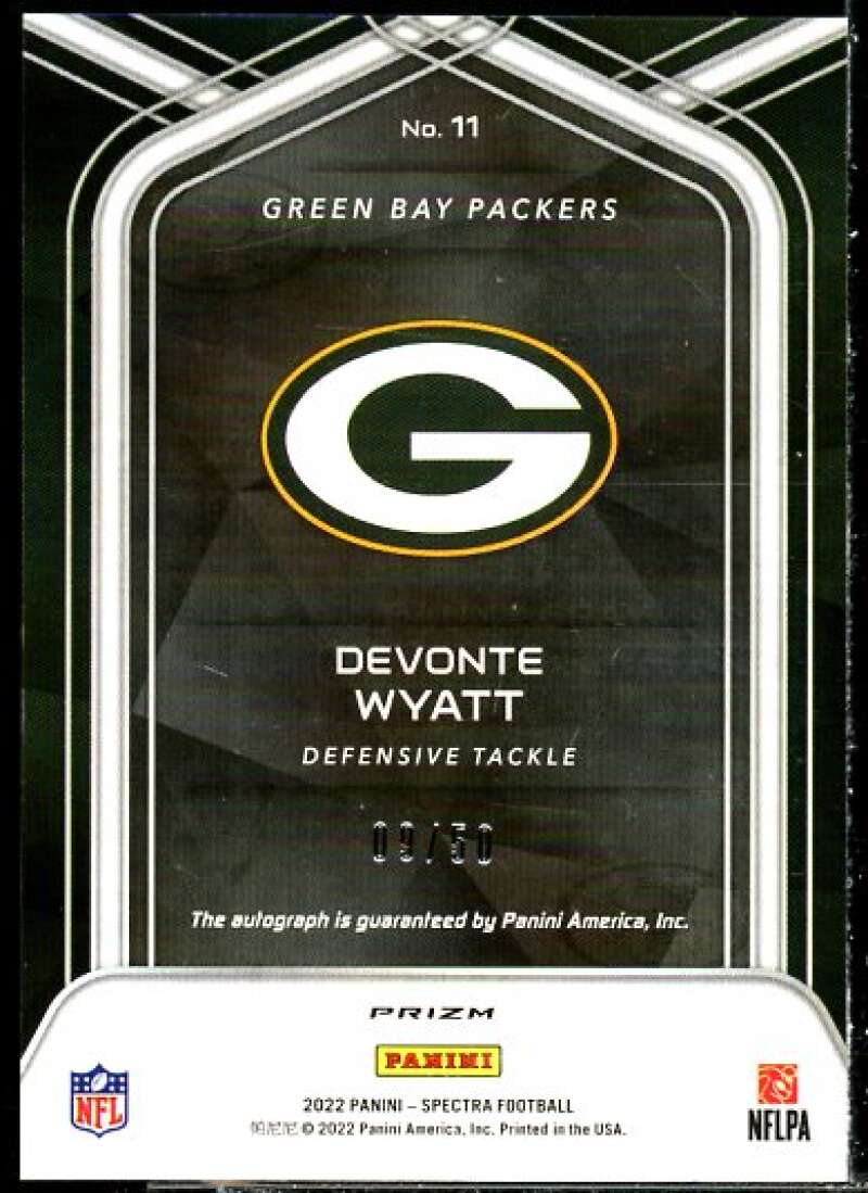 Devonte Wyatt Card 2022 Panini Spectra Rookie Autographs Neon Blue #11  Image 2