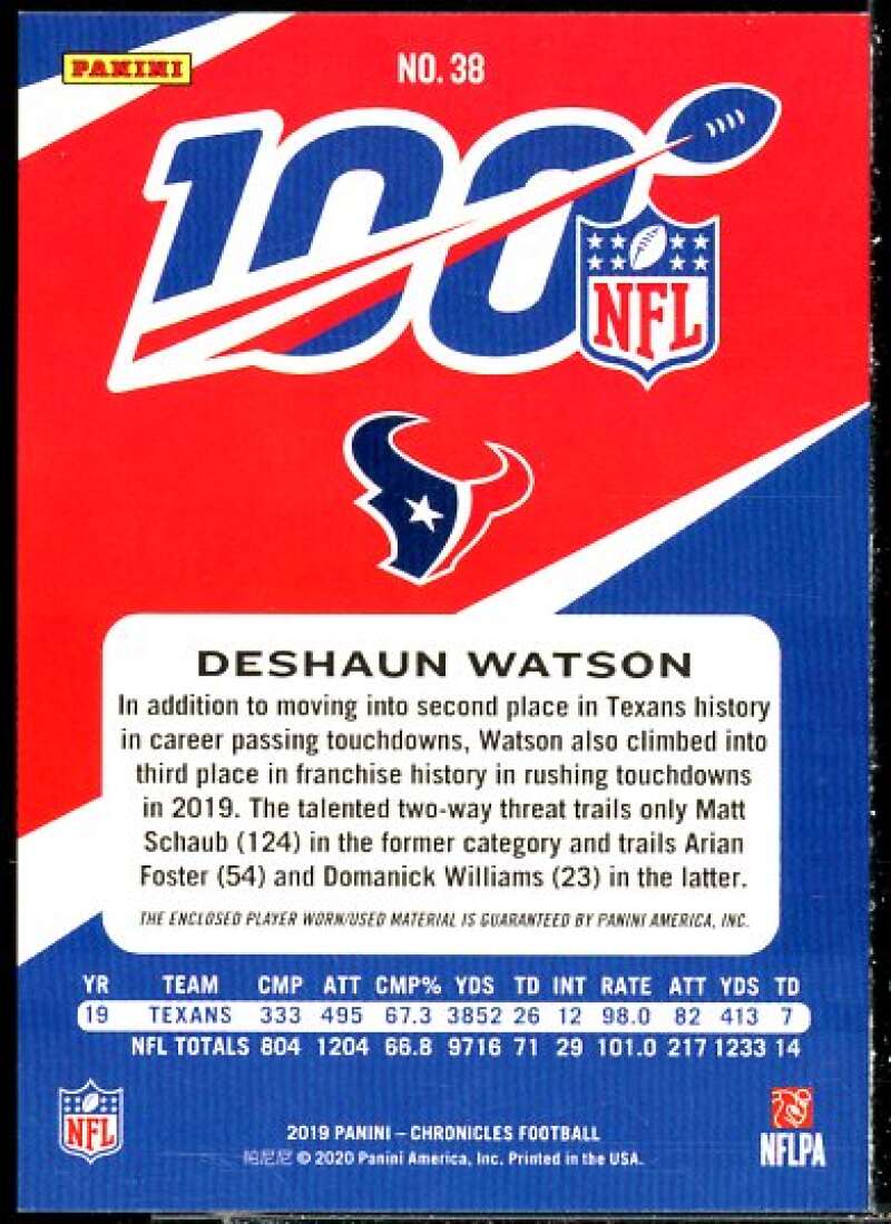 Deshaun Watson Card 2019 Panini Chronicles Jerseys #38  Image 2