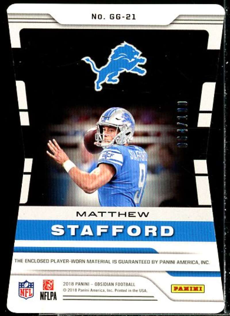 Matthew Stafford Card 2018 Panini Obsidian Galaxy Gear Materials #21  Image 2