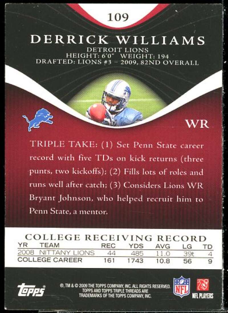 Derrick Williams JSY AU/70 Rookie Card 2009 Topps Triple Threads #109  Image 2