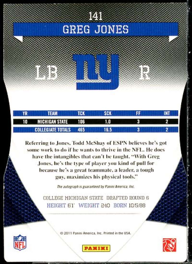 Greg Jones Rookie Card 2011 Donruss Elite Status Autographs #141  Image 2