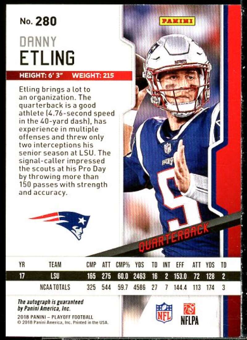 Danny Etling Rookie Card 2018 Playoff Rookie Autographs Red Zone #280  Image 2