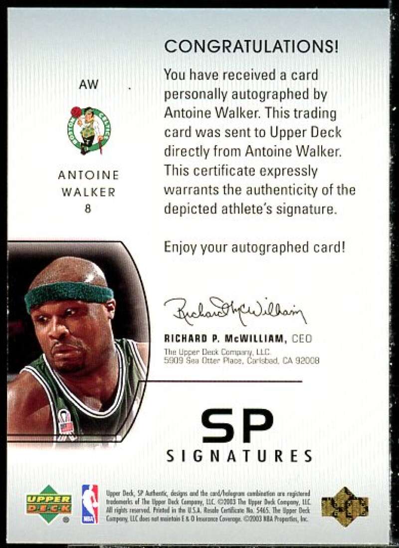 Antoine Walker Card 2002-03 SP Authentic SP Signatures #AW  Image 2