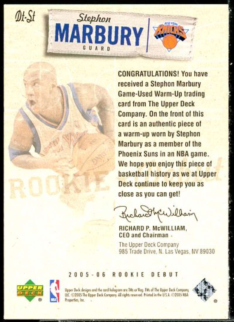 Stephon Marbury Card 2005-06 Upper Deck Rookie Debut Threads #ST  Image 2