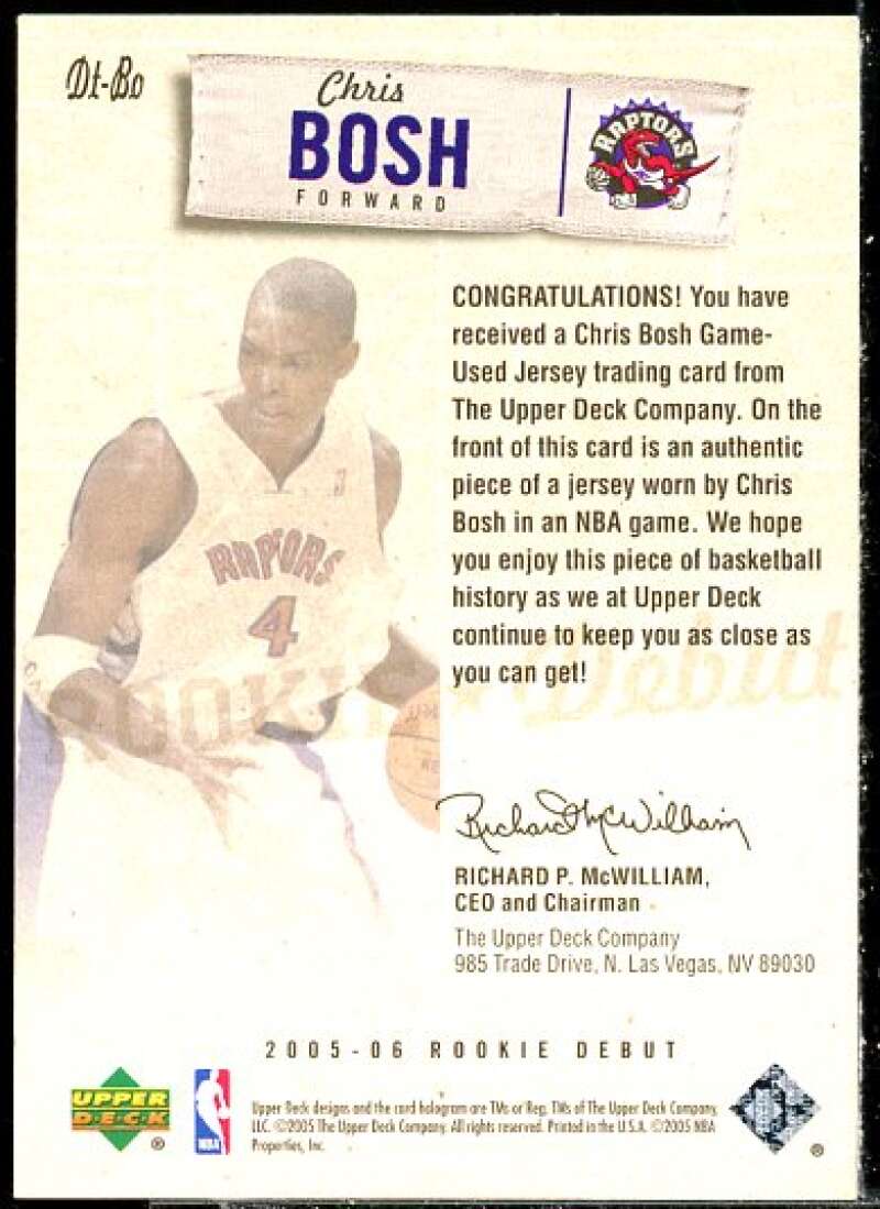 Chris Bosh Card 2005-06 Upper Deck Rookie Debut Threads #BO  Image 2