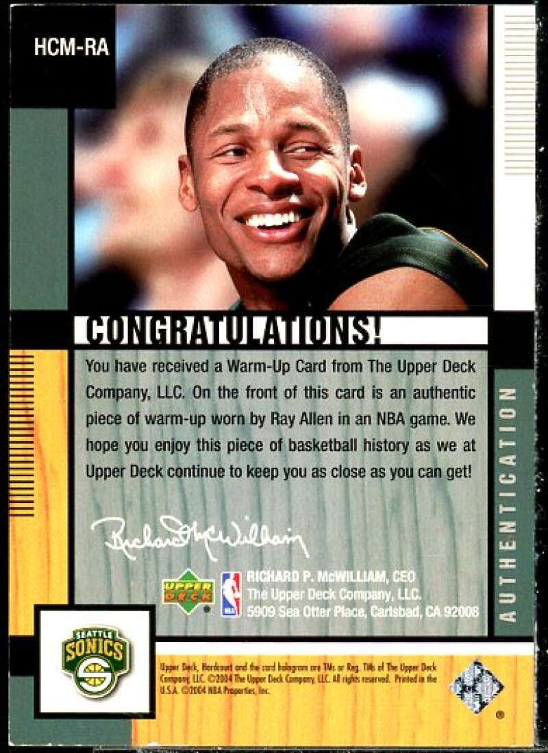 Ray Allen Card 2004-05 Upper Deck Hardcourt Materials Combo #RA  Image 2