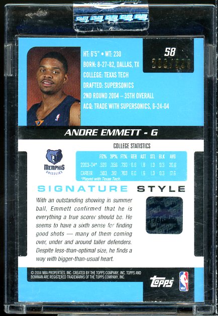 Andre Emmett JSY AU Rookie Card 2004-05 Bowman Signature Edition #58  Image 2