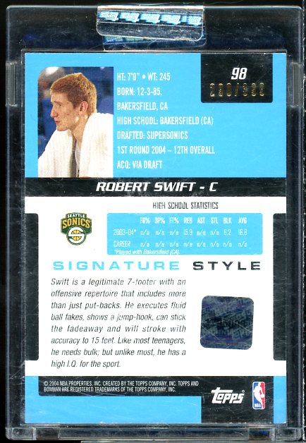 Robert Swift AU Rookie Card 2004-05 Bowman Signature Edition #98  Image 2