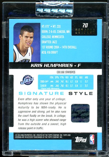 Kris Humphries JSY AU RC Card 2004-05 Bowman Signature Edition #70  Image 2