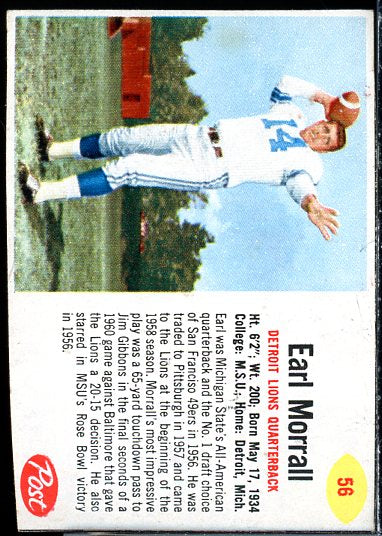 Earl Morrall Card 1962 Post Cereal #56  Image 1
