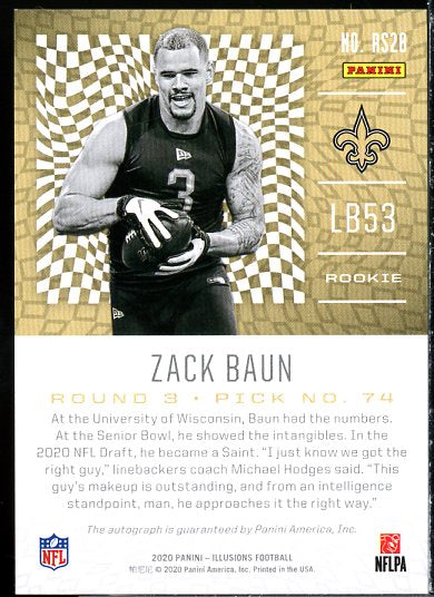 Zack Baun Rookie Card 2020 Panini Illusions Rookie Signs #28  Image 2