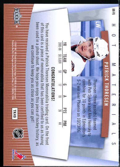 Patrick Thoresen Card 2006-07 Hot Prospects Hot Materials #HMPA  Image 2