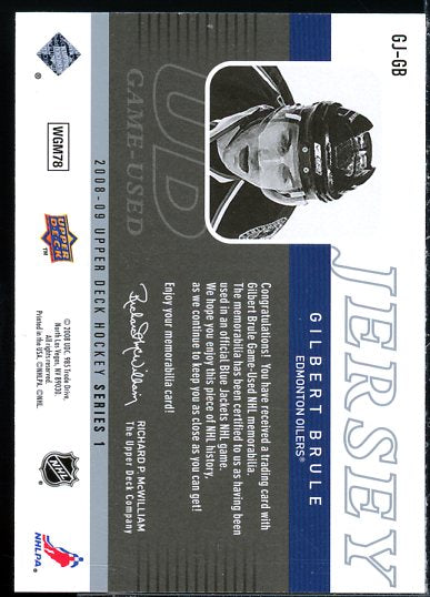 Gilbert Brule Card 2008-09 Upper Deck Game Jerseys #GJGB  Image 2