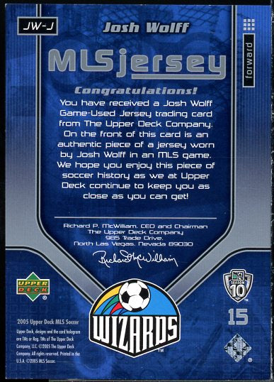 Josh Wolff Card 2005 Upper Deck MLS Jerseys #JWJ  Image 2