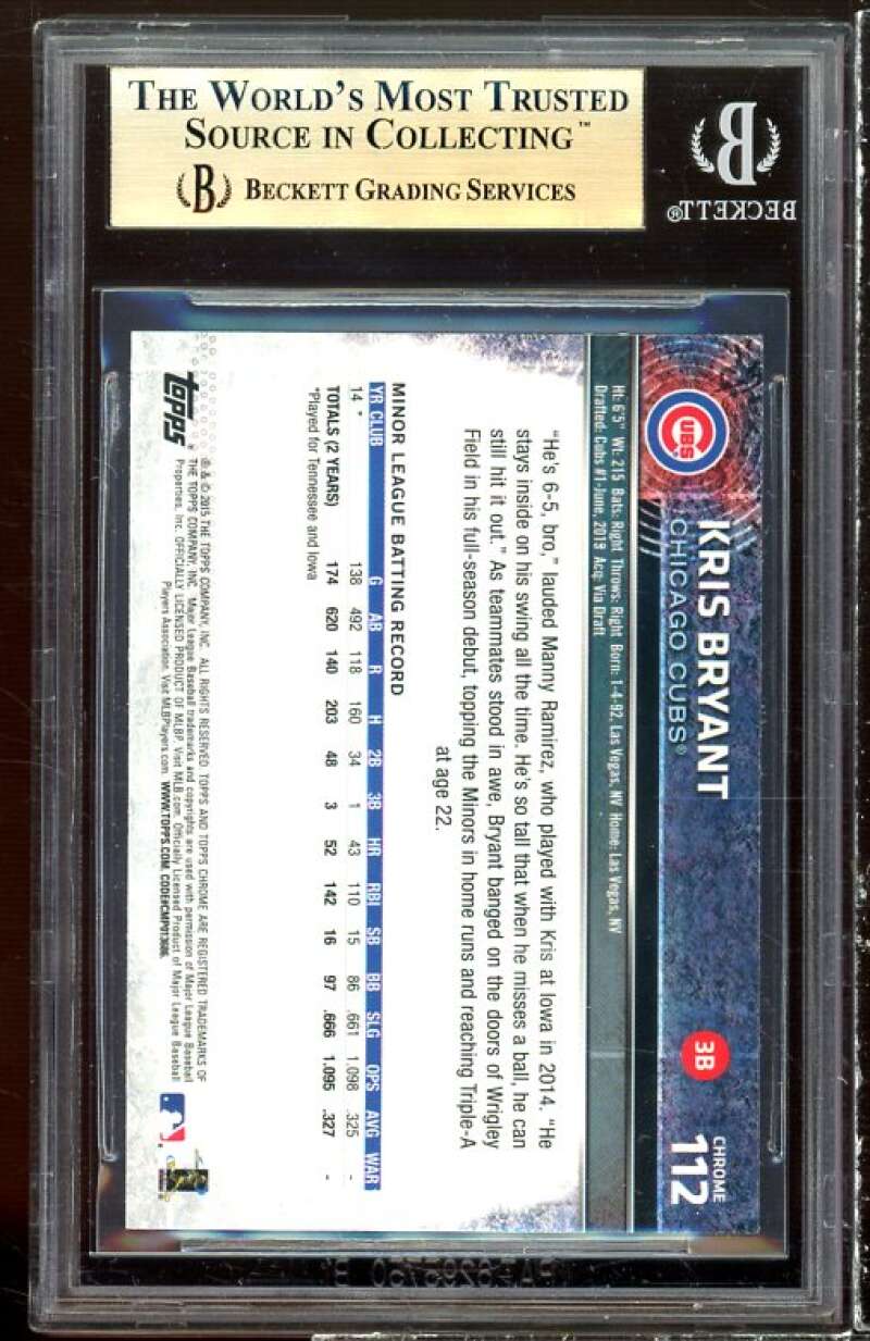 Kris Bryant Rookie Card 2015 Topps Chrome #112 BGS 9.5 (9 9.5 9.5 9.5) Image 2