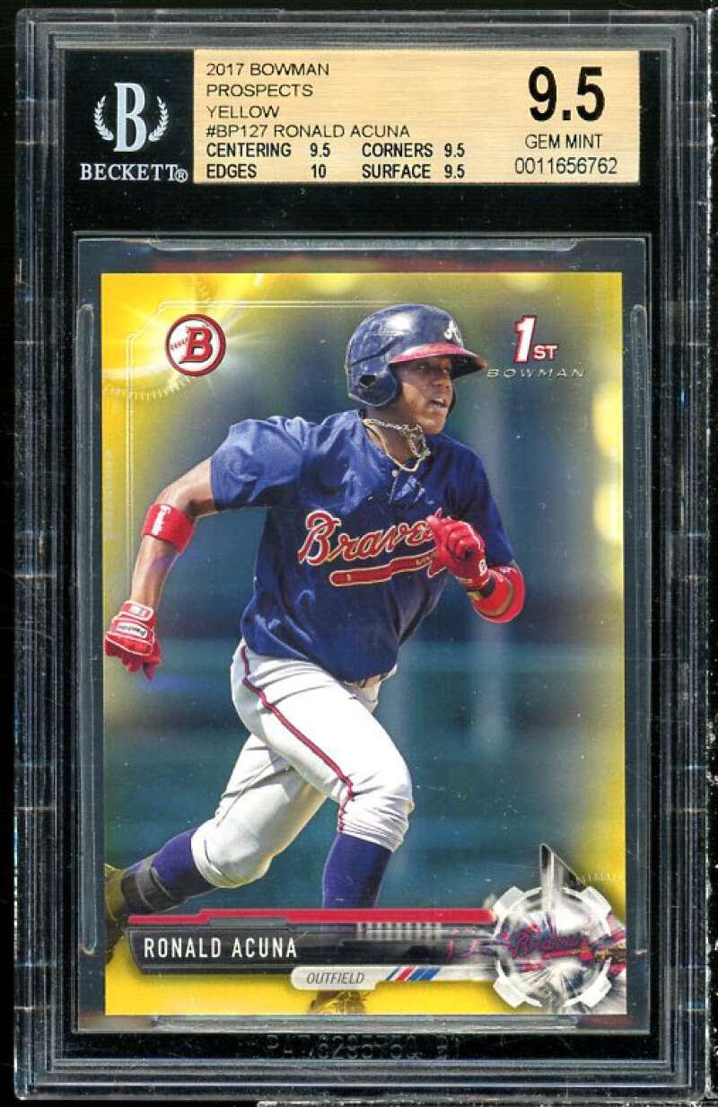 Ronald Acuna Rookie 2017 Bowman Prospects Yellow #BP127 BGS 9.5 (9.5 9.5 10 9.5) Image 1