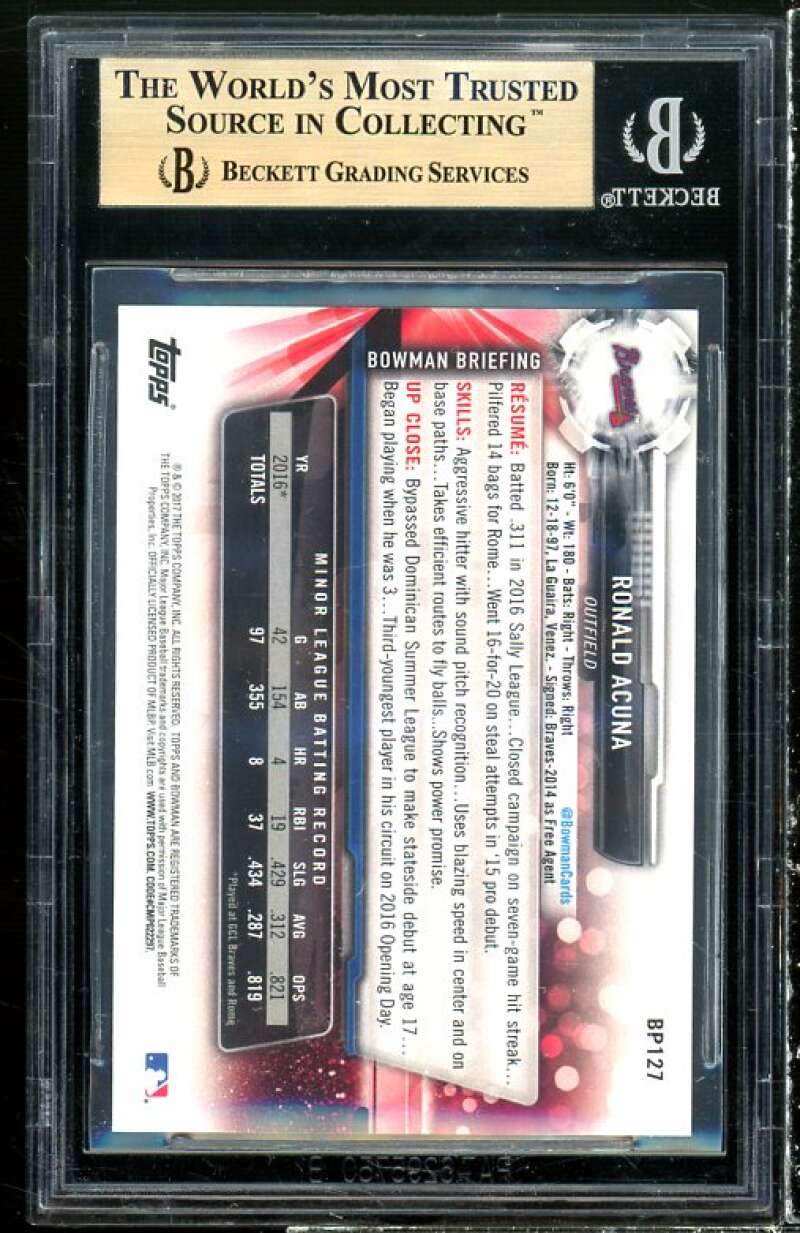 Ronald Acuna Rookie 2017 Bowman Prospects Yellow #BP127 BGS 9.5 (9.5 9.5 10 9.5) Image 2