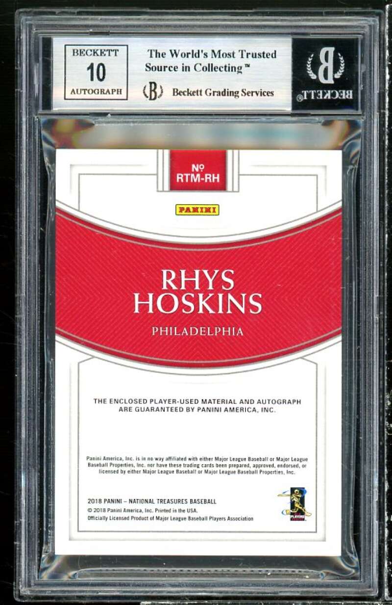 Rhys Hoskins RC 2018 National Treasures Rookie Triple Material Ink #20 BGS 8.5 Image 2