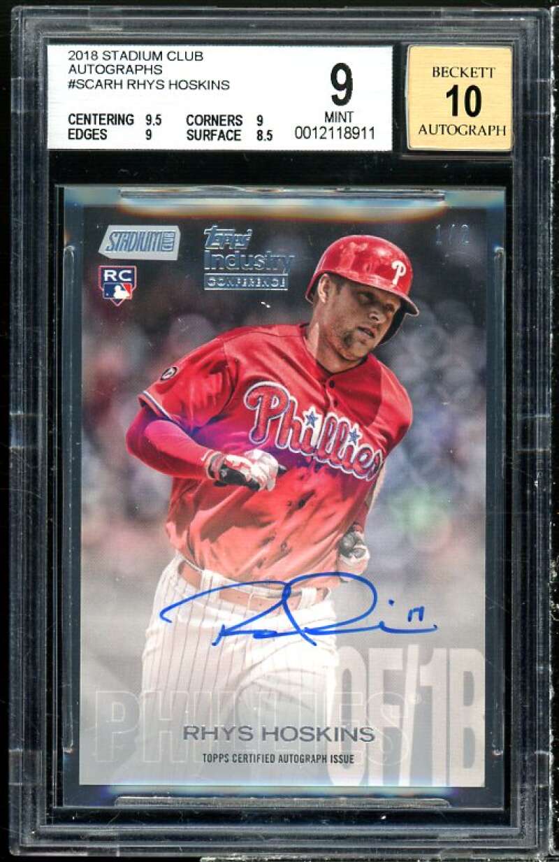 Rhys Hoskins Rookie 2018 Stadium Club Autograph #SCARH (1/2) BGS 9 (9.5 9 9 8.5) Image 1