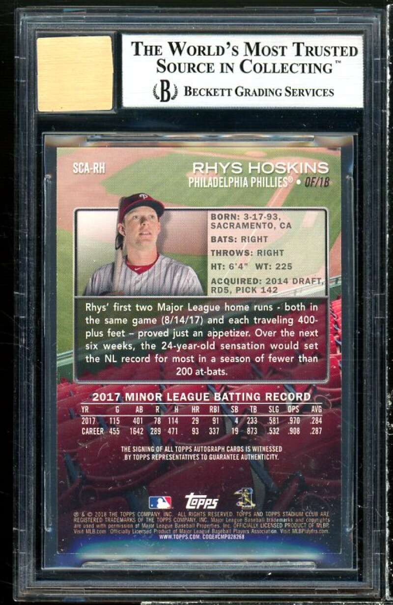 Rhys Hoskins Rookie 2018 Stadium Club Autograph #SCARH (1/2) BGS 9 (9.5 9 9 8.5) Image 2