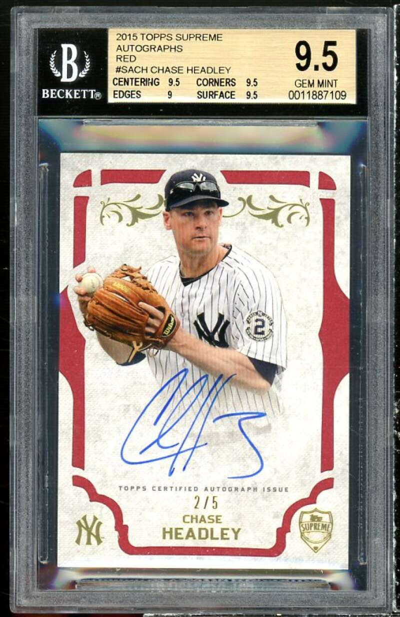 Chase Headley Card 2015 Topps Supreme Autographs Red #sach (ser #d 2/5) BGS 9.5 Image 1