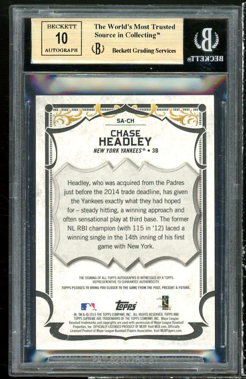 Chase Headley Card 2015 Topps Supreme Autographs Red #sach (ser #d 2/5) BGS 9.5 Image 2