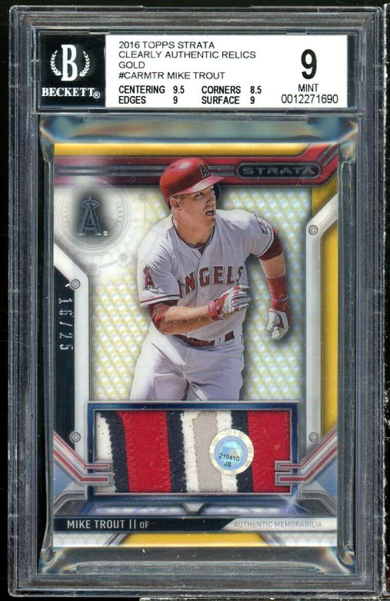 Mike Trout 2016 Topps Strata Clearly Authentic Relics Gold (pop 1) #carmtr BGS 9 Image 1